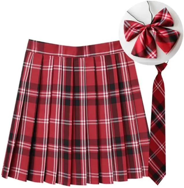 Plaid Pleated Mini Skirts for Women A Line Elastic Skirt High Waisted Stretchy Skirts Trendy Cosplay Skirt
