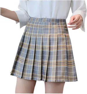 Pleated Mini Skirt for Women Summer High Waist A-Line Skater Tennis Skirt School Uniform Skirt with Lining Shorts