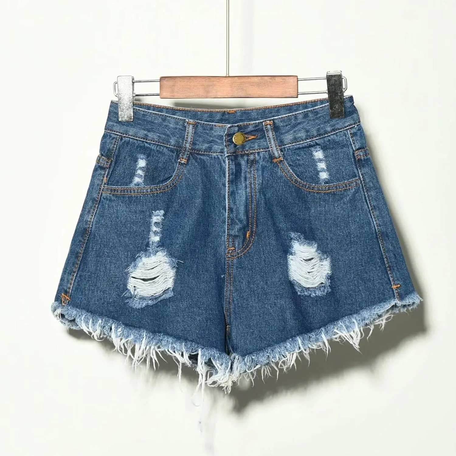 Plus Size Denim Shorts for Women High Waisted Ripped Stretchy Casual Trendy Jean Shorts with Frayed Raw Hem