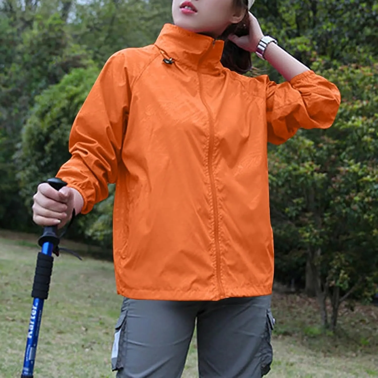 Plus Size Rain Jackets for Women Waterproof Lightweight Windbreaker Jackets Loose Coat Hooded Raincoat with Pockets