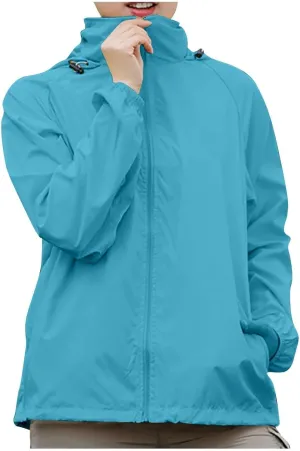 Plus Size Rain Jackets for Women Waterproof Lightweight Windbreaker Jackets Loose Coat Hooded Raincoat with Pockets