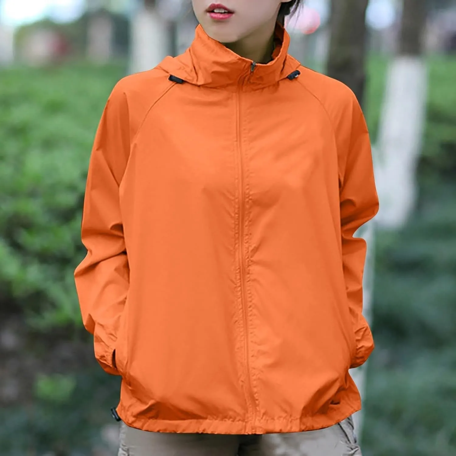 Plus Size Rain Jackets for Women Waterproof Lightweight Windbreaker Jackets Loose Coat Hooded Raincoat with Pockets