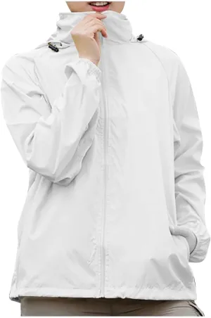 Plus Size Rain Jackets for Women Waterproof Lightweight Windbreaker Jackets Loose Coat Hooded Raincoat with Pockets