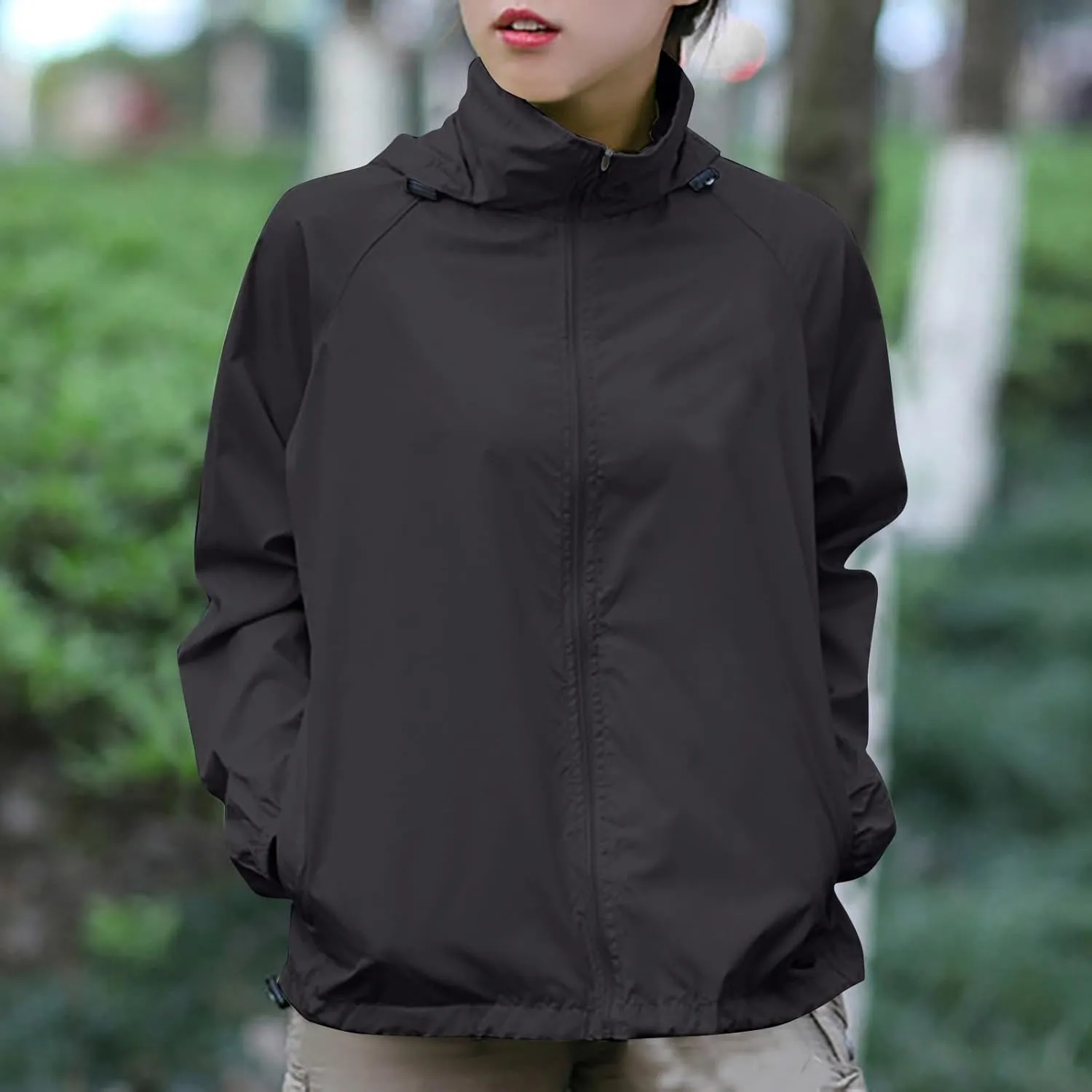 Plus Size Rain Jackets for Women Waterproof Lightweight Windbreaker Jackets Loose Coat Hooded Raincoat with Pockets
