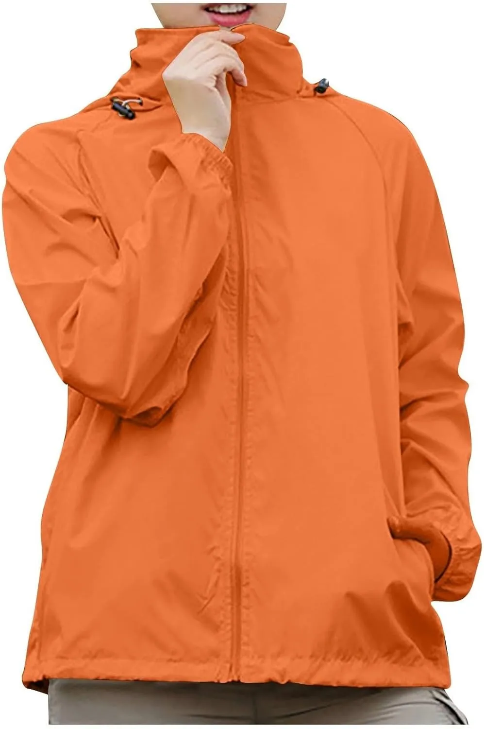 Plus Size Rain Jackets for Women Waterproof Lightweight Windbreaker Jackets Loose Coat Hooded Raincoat with Pockets