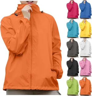 Plus Size Rain Jackets for Women Waterproof Lightweight Windbreaker Jackets Loose Coat Hooded Raincoat with Pockets