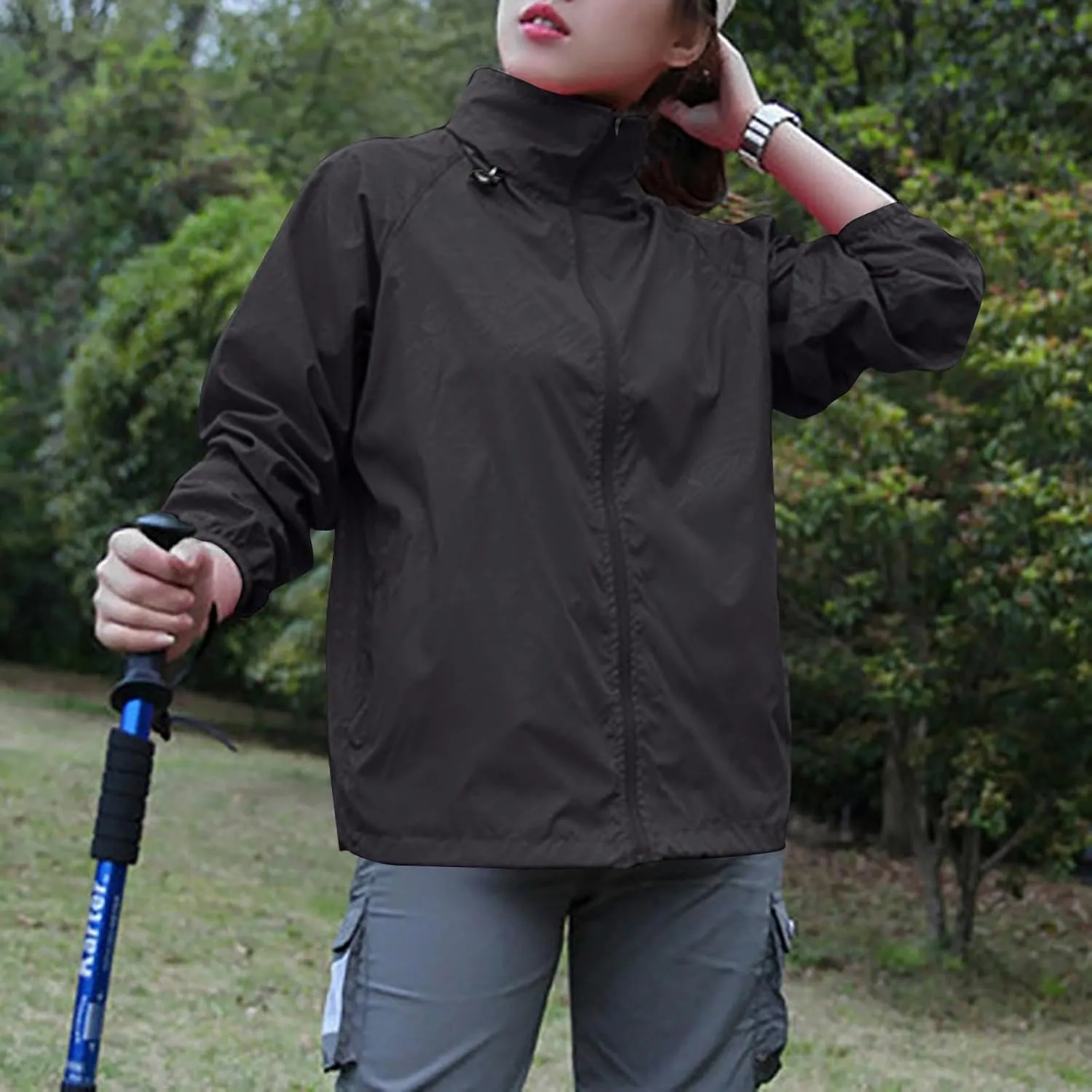 Plus Size Rain Jackets for Women Waterproof Lightweight Windbreaker Jackets Loose Coat Hooded Raincoat with Pockets