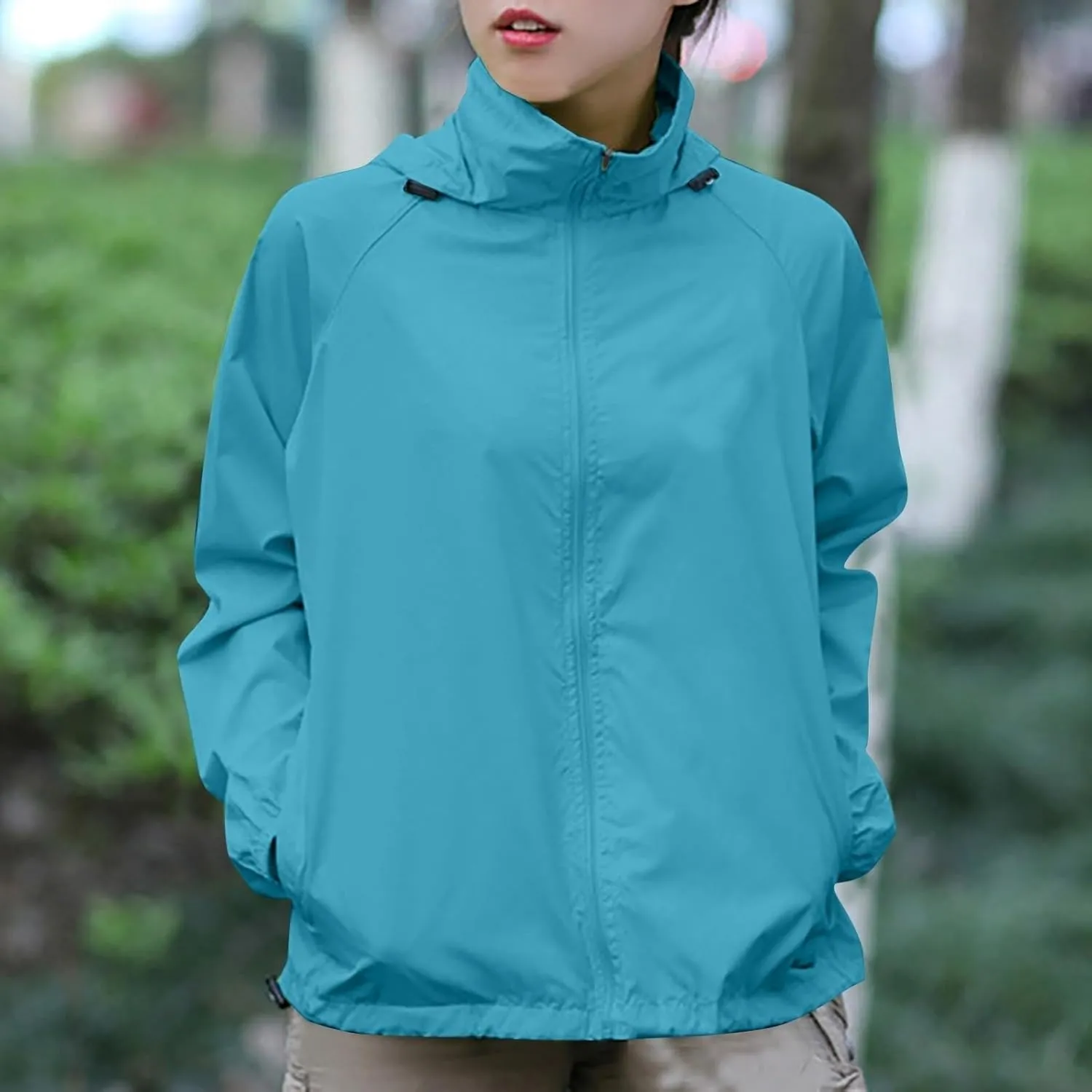 Plus Size Rain Jackets for Women Waterproof Lightweight Windbreaker Jackets Loose Coat Hooded Raincoat with Pockets
