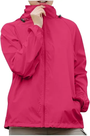 Plus Size Rain Jackets for Women Waterproof Lightweight Windbreaker Jackets Loose Coat Hooded Raincoat with Pockets
