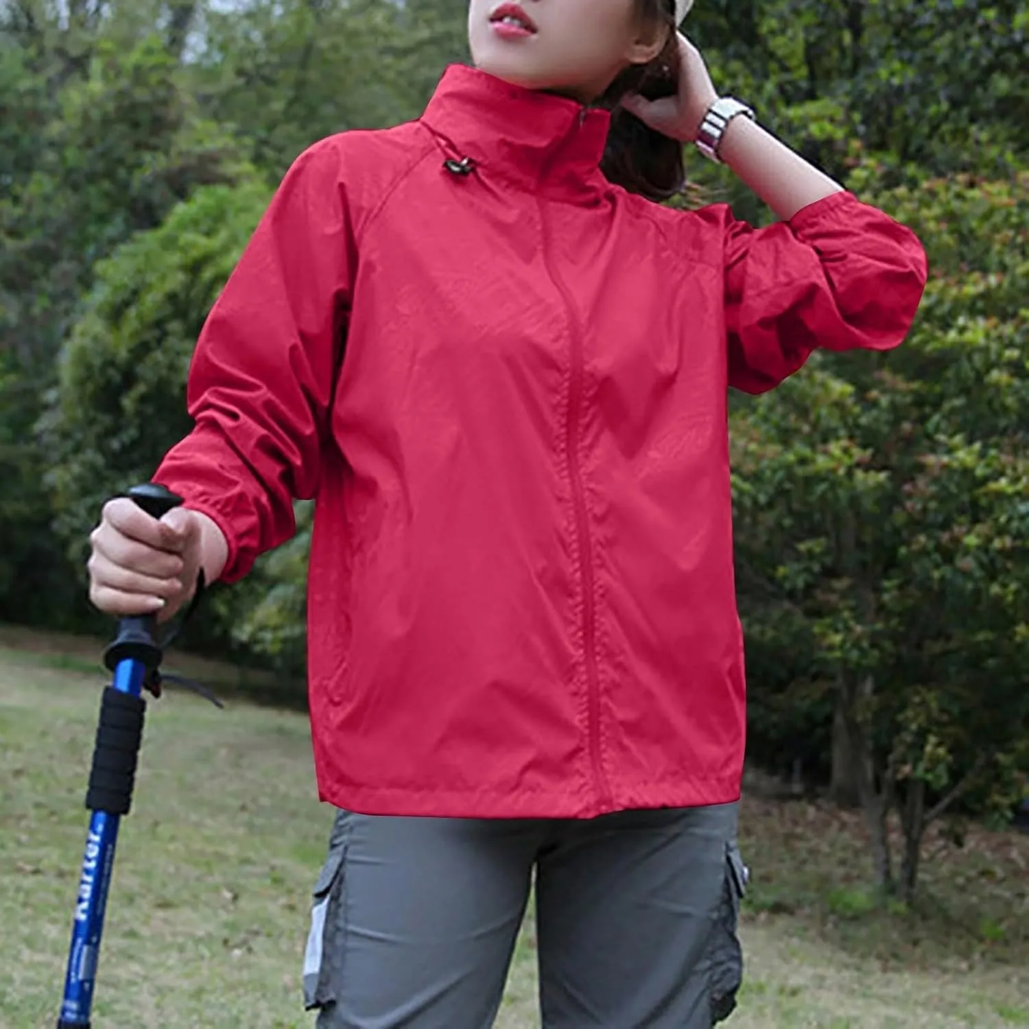 Plus Size Rain Jackets for Women Waterproof Lightweight Windbreaker Jackets Loose Coat Hooded Raincoat with Pockets