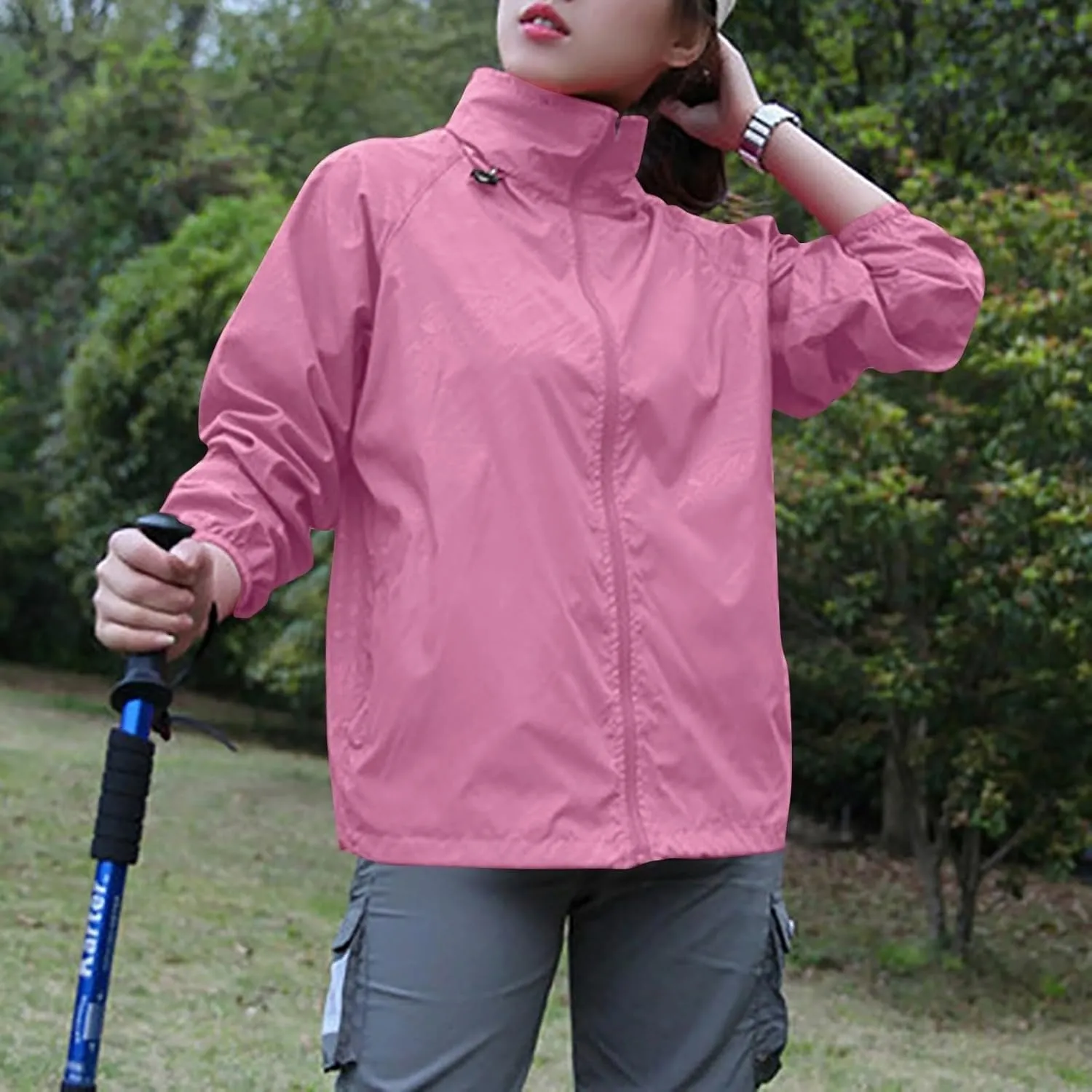 Plus Size Rain Jackets for Women Waterproof Lightweight Windbreaker Jackets Loose Coat Hooded Raincoat with Pockets