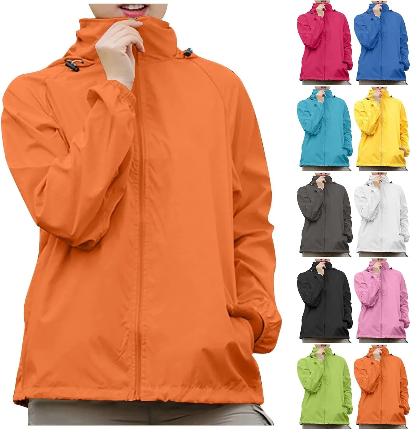 Plus Size Rain Jackets for Women Waterproof Lightweight Windbreaker Jackets Loose Coat Hooded Raincoat with Pockets