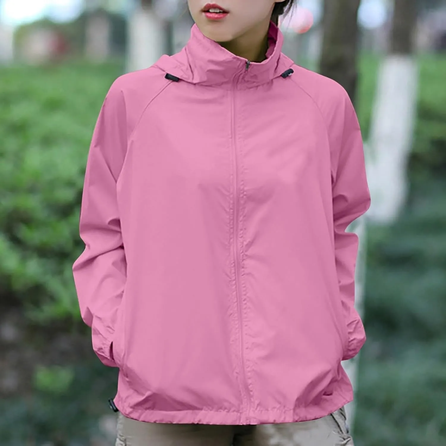 Plus Size Rain Jackets for Women Waterproof Lightweight Windbreaker Jackets Loose Coat Hooded Raincoat with Pockets