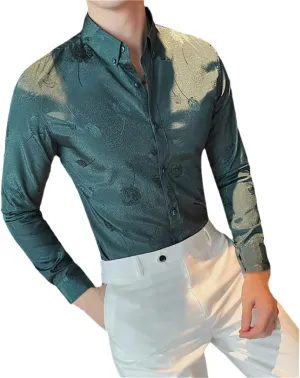 Rfmfkkg Men Jacquard Long Sleeve Dress Shirts for Clothing Slim Fit Business Casual Formal Wear