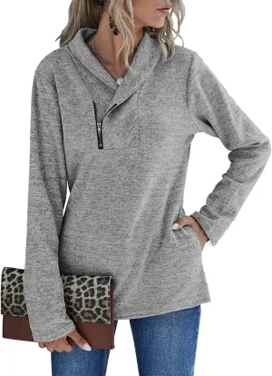 Romanstii Quarter Zip Sweatshirt for Women Fall Long Sleeve Cowl Neck Top 2024 Fashion Pullover with Pockets