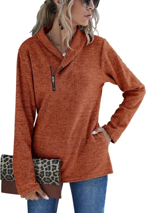 Romanstii Quarter Zip Sweatshirt for Women Fall Long Sleeve Cowl Neck Top 2024 Fashion Pullover with Pockets