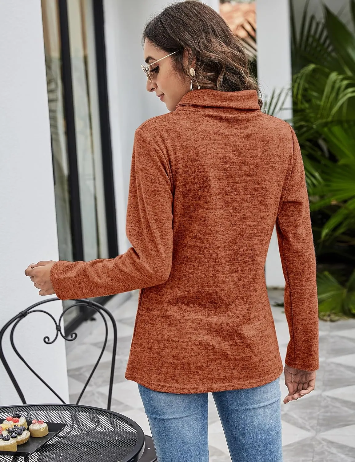 Romanstii Quarter Zip Sweatshirt for Women Fall Long Sleeve Cowl Neck Top 2024 Fashion Pullover with Pockets