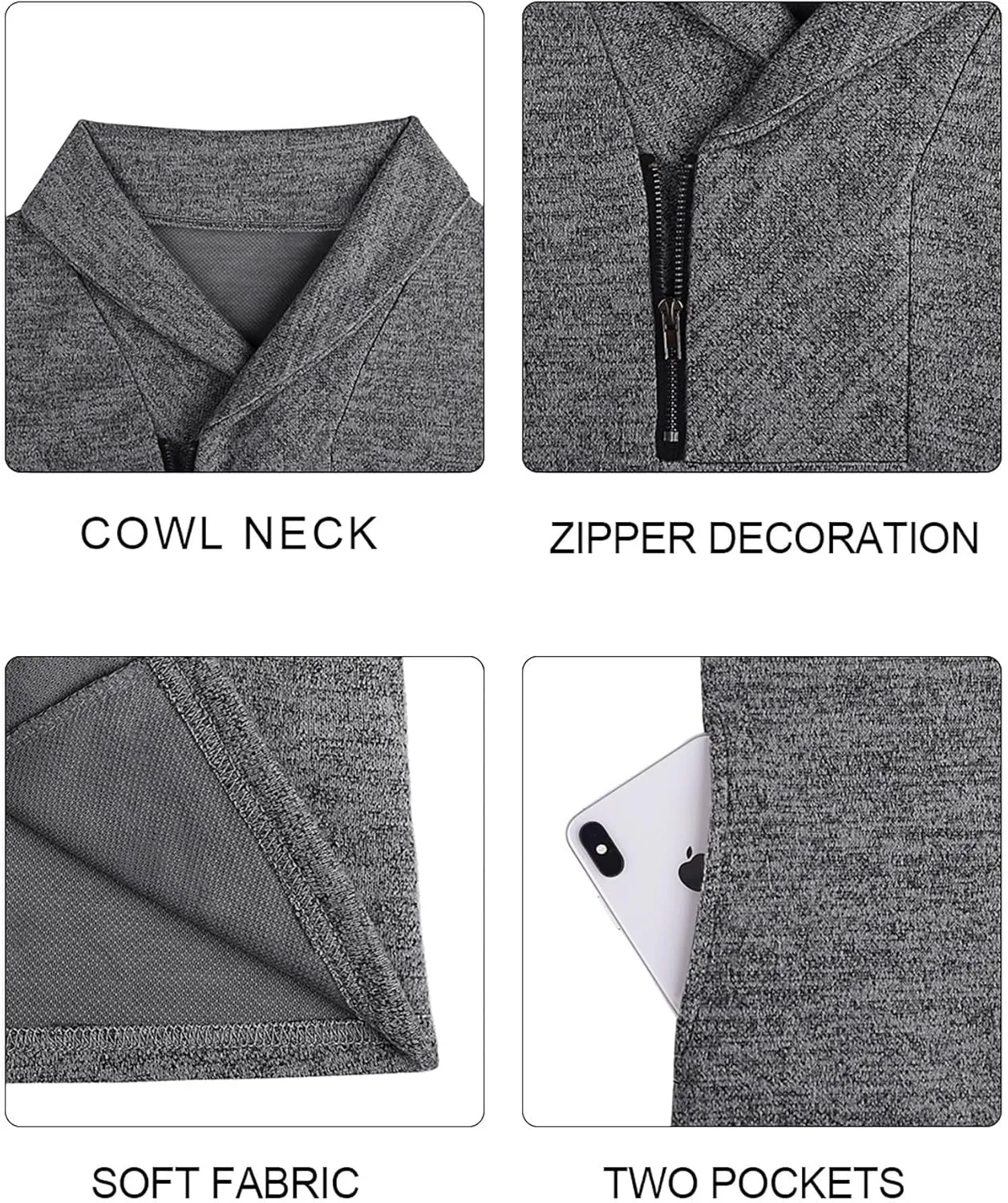 Romanstii Quarter Zip Sweatshirt for Women Fall Long Sleeve Cowl Neck Top 2024 Fashion Pullover with Pockets