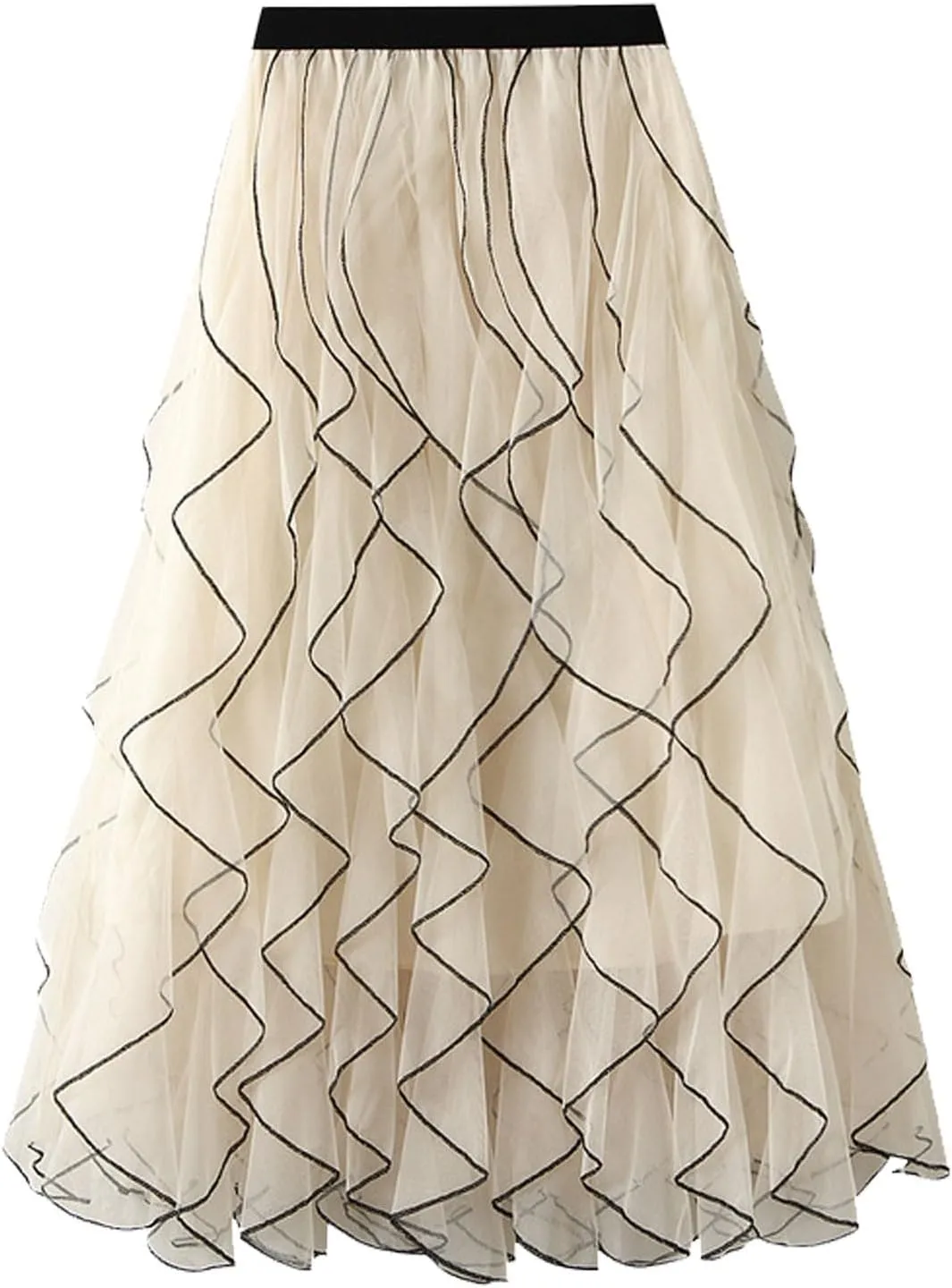 Ruffle Skirts for Women 2025 Summer Elastic Waisted Patchwork Swing A-Line Tiered Tulle Skirt
