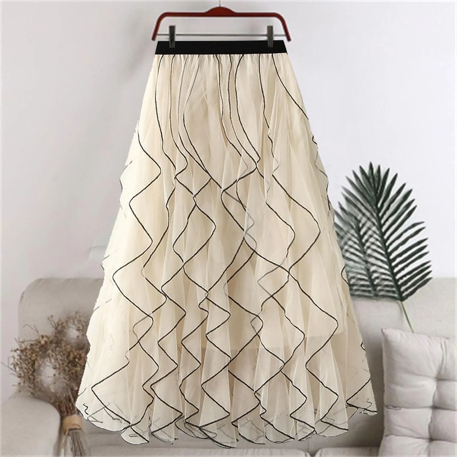 Ruffle Skirts for Women 2025 Summer Elastic Waisted Patchwork Swing A-Line Tiered Tulle Skirt