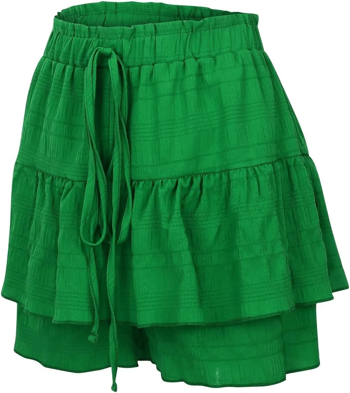 Ruffled Ruched Skorts for Women High Waisted Tiered Mini Skort 2025 Summer Boho Casual Beach Comfy Shorts Skirt