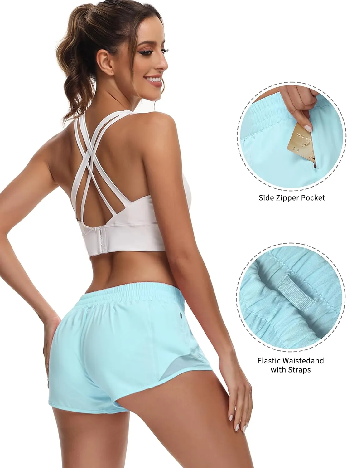 Running Shorts for Women Athletic Shorts Quick-Dry Gym with Zipper Pockets Workout Sports Shorts