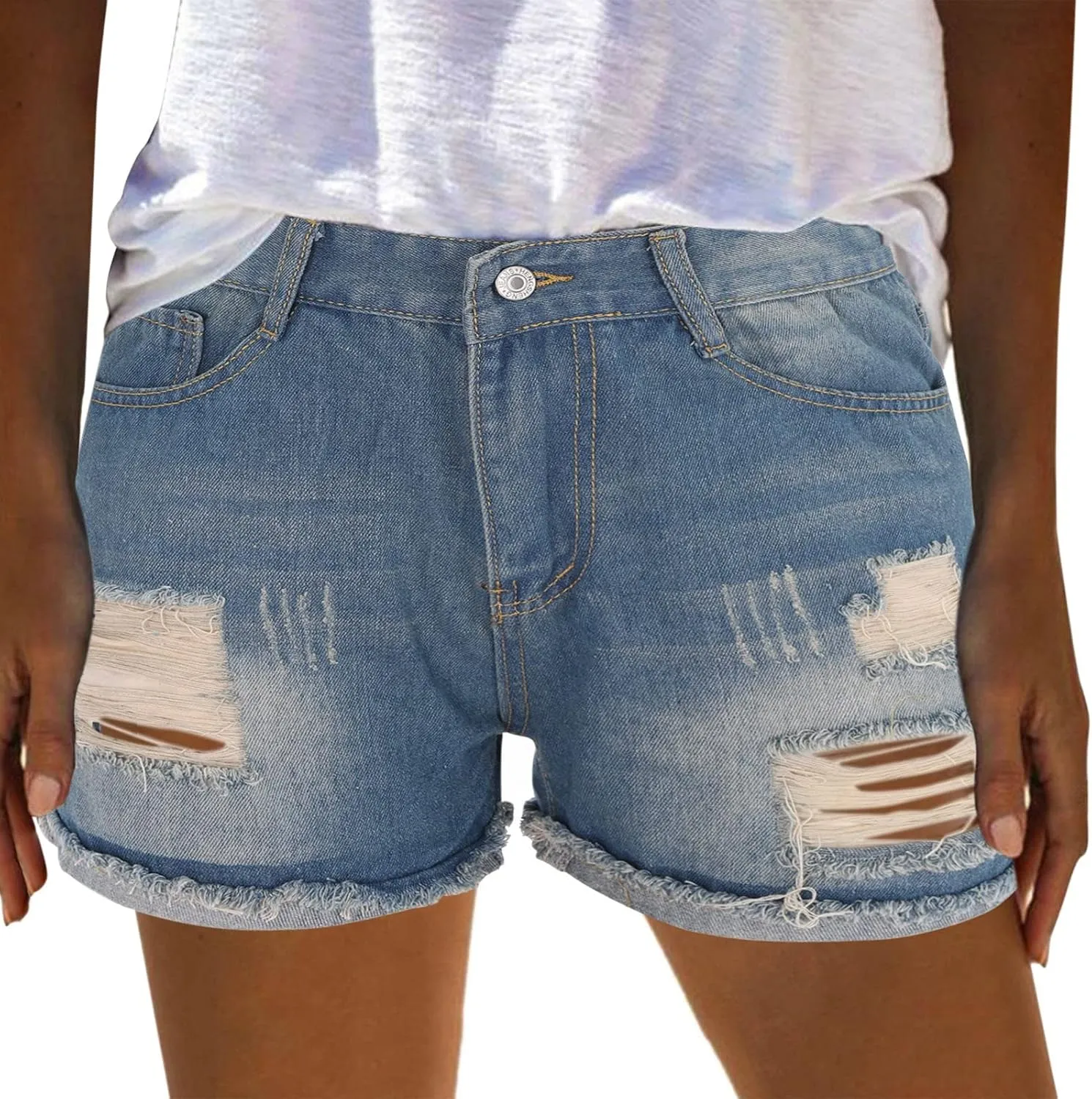 Rvidbe Jean Shorts High Waisted Women's High Waist Denim Shorts Straight Leg Raw Hem Jean Shorts Summer Hot Pants with Pockets Denim Shorts Women High Waisted