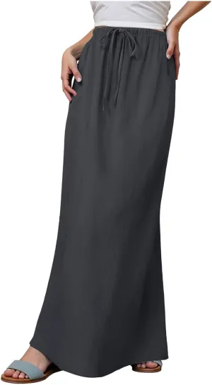 Rvidbe Womens Linen Maxi Skirts 2025 Summer Casual Vacation Boho Elastic Waist Drawstring Flared Flowy A-Line Long Skirt