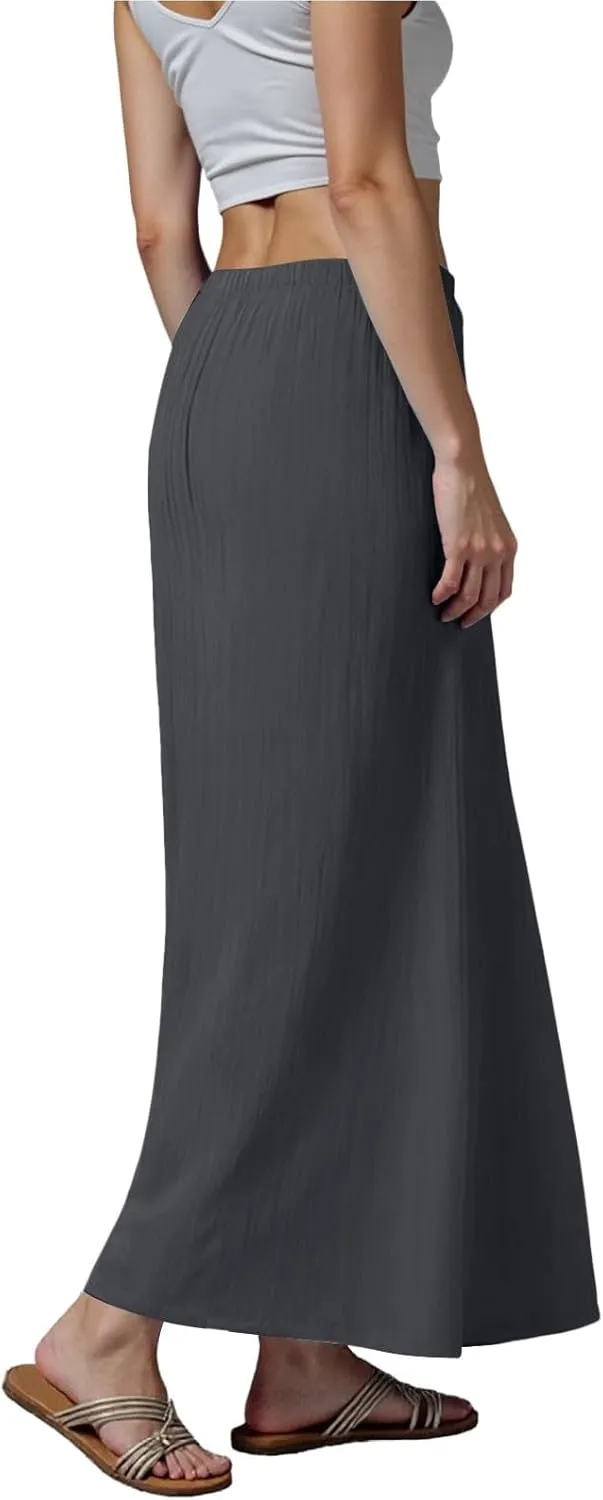 Rvidbe Womens Linen Maxi Skirts 2025 Summer Casual Vacation Boho Elastic Waist Drawstring Flared Flowy A-Line Long Skirt