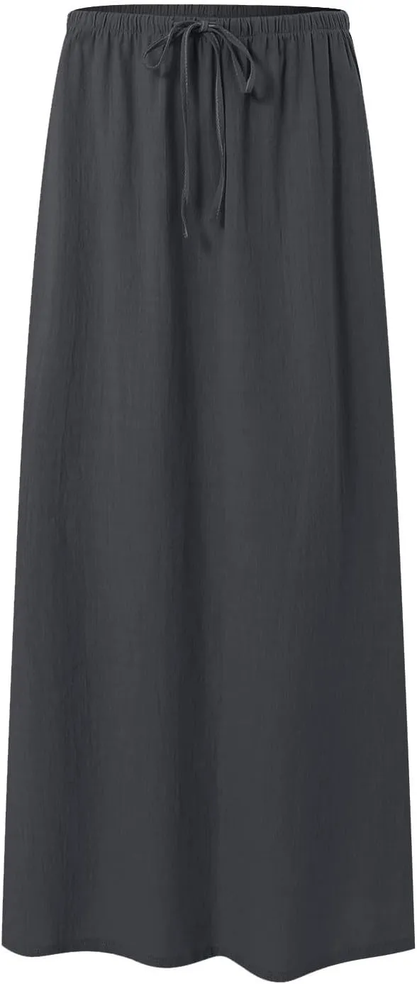 Rvidbe Womens Linen Maxi Skirts 2025 Summer Casual Vacation Boho Elastic Waist Drawstring Flared Flowy A-Line Long Skirt