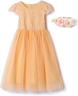 Rysly Girl Lace Long Dress Kids Tulle Tutu Party Princess Dress