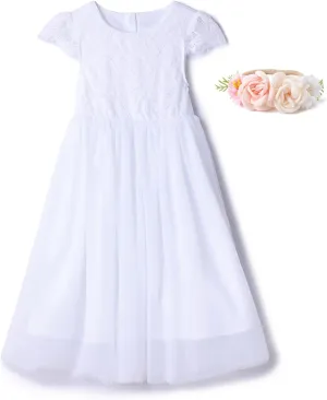 Rysly Girl Lace Long Dress Kids Tulle Tutu Party Princess Dress