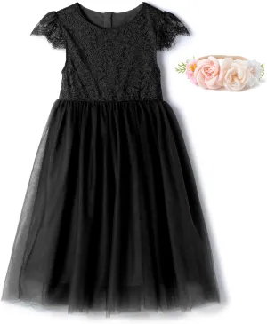 Rysly Girl Lace Long Dress Kids Tulle Tutu Party Princess Dress