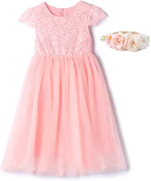 Rysly Girl Lace Long Dress Kids Tulle Tutu Party Princess Dress