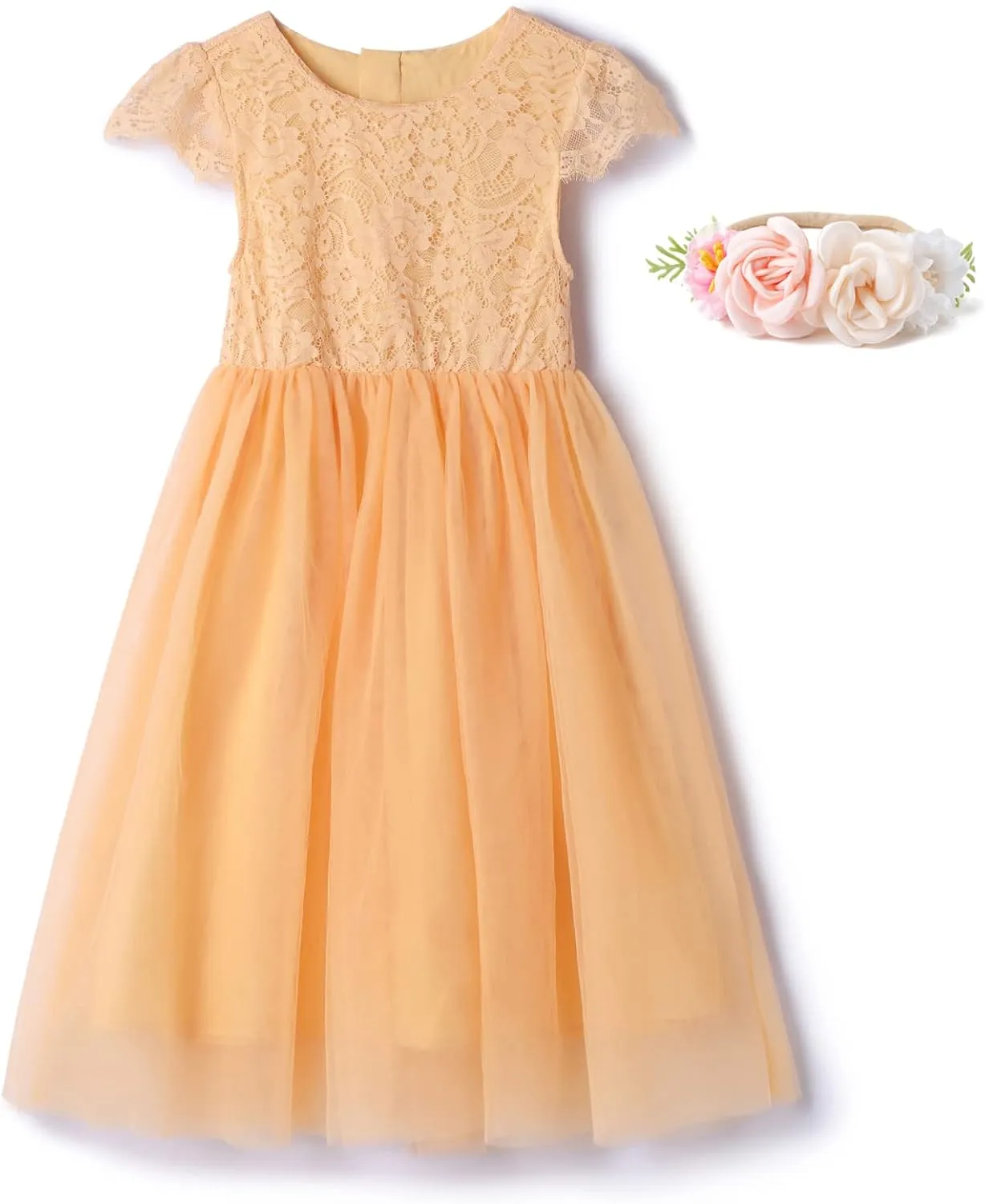 Rysly Girl Lace Long Dress Kids Tulle Tutu Party Princess Dress