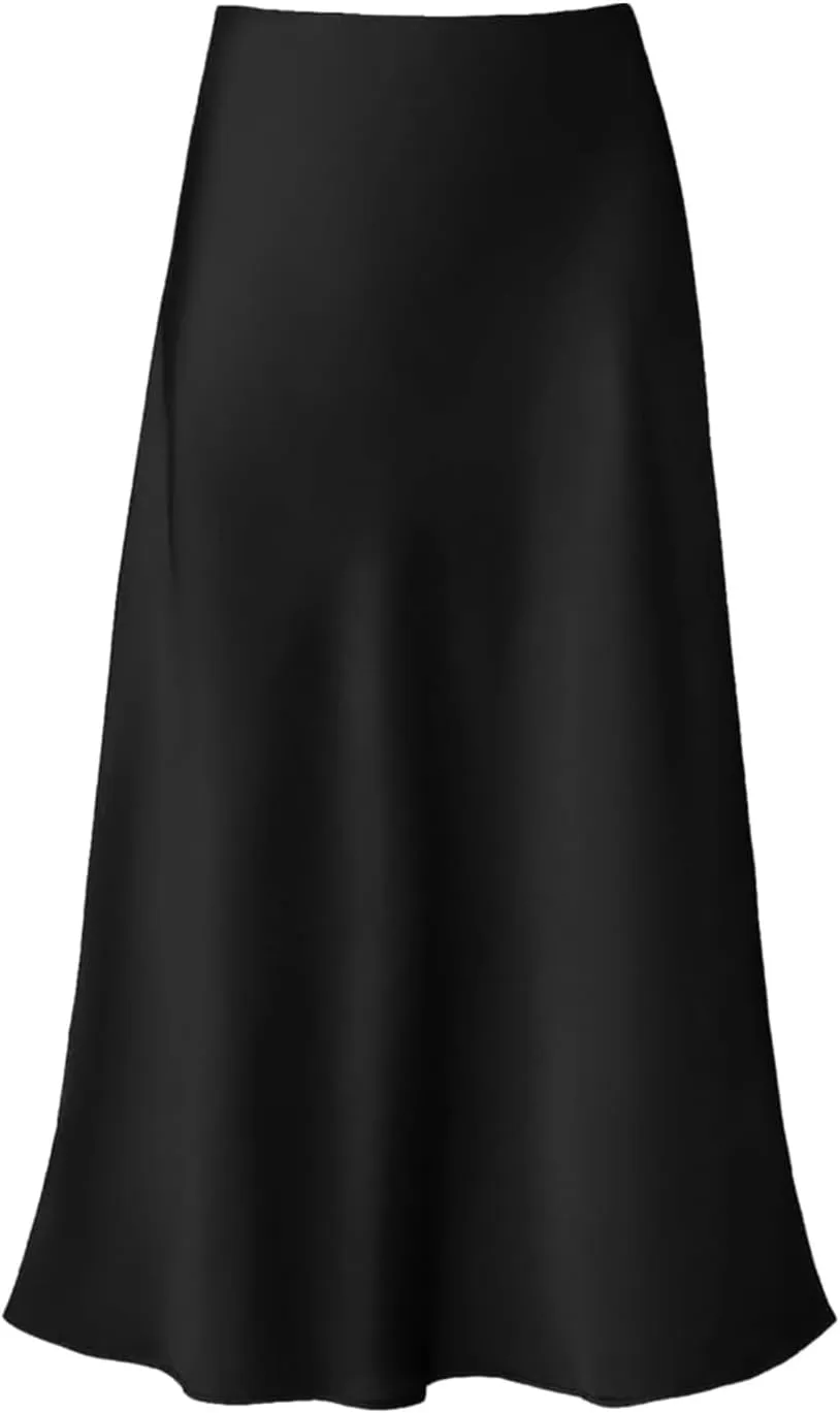 Satin Maxi Skirts for Women Elegant Elastic Waisted Flowy A-Line Swing Ruffle Long Skirt 2025 Summer Clothes