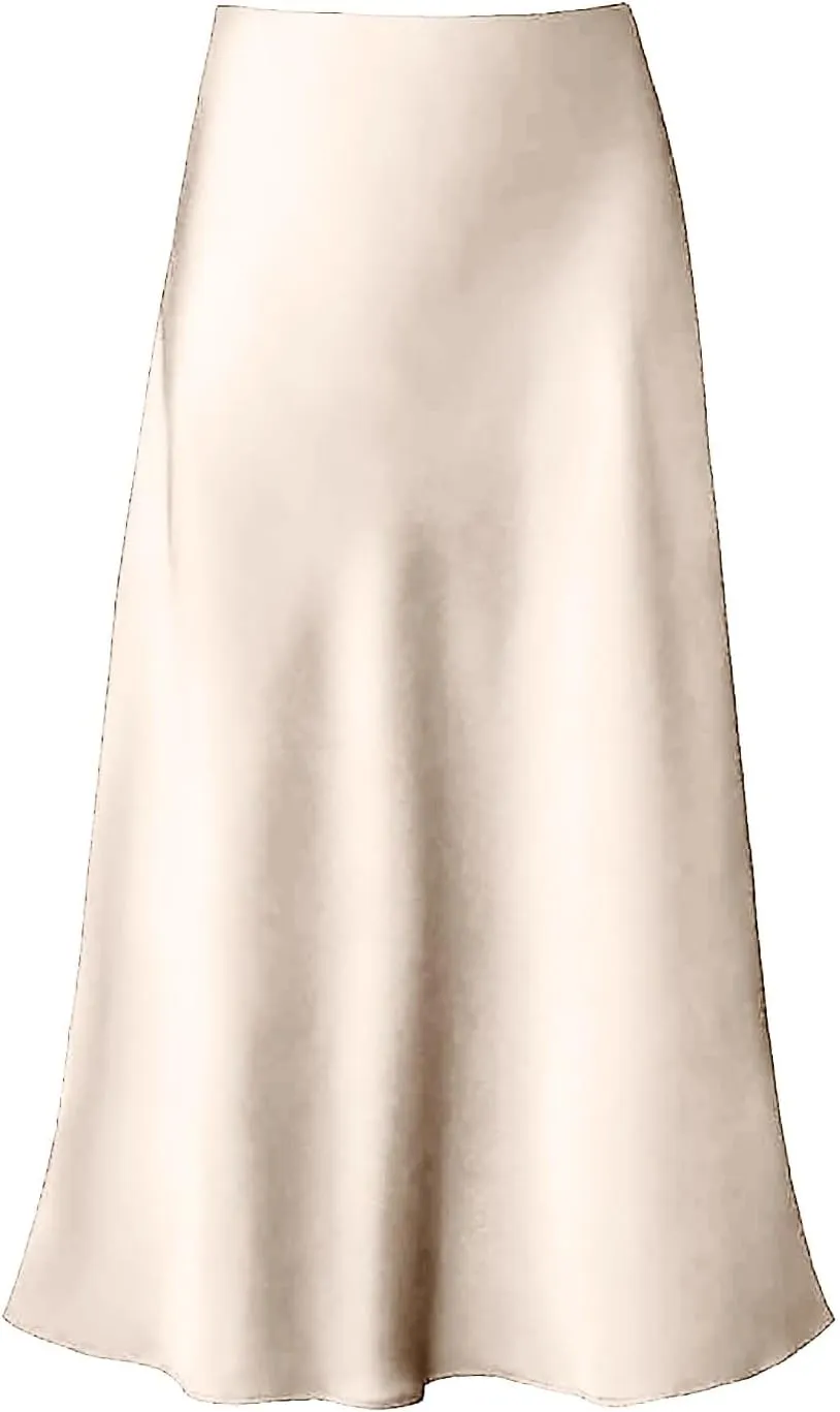 Satin Maxi Skirts for Women Elegant Elastic Waisted Flowy A-Line Swing Ruffle Long Skirt 2025 Summer Clothes