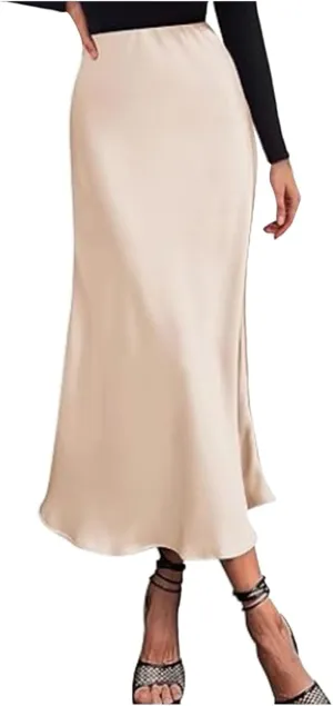 Satin Maxi Skirts for Women Elegant Elastic Waisted Flowy A-Line Swing Ruffle Long Skirt 2025 Summer Clothes