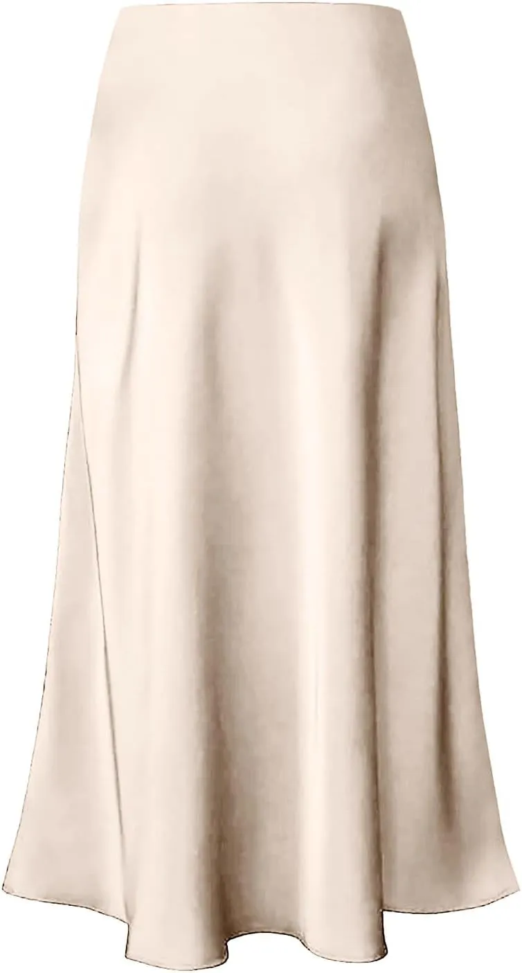 Satin Maxi Skirts for Women Elegant Elastic Waisted Flowy A-Line Swing Ruffle Long Skirt 2025 Summer Clothes