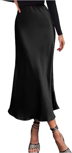 Satin Maxi Skirts for Women Elegant Elastic Waisted Flowy A-Line Swing Ruffle Long Skirt 2025 Summer Clothes