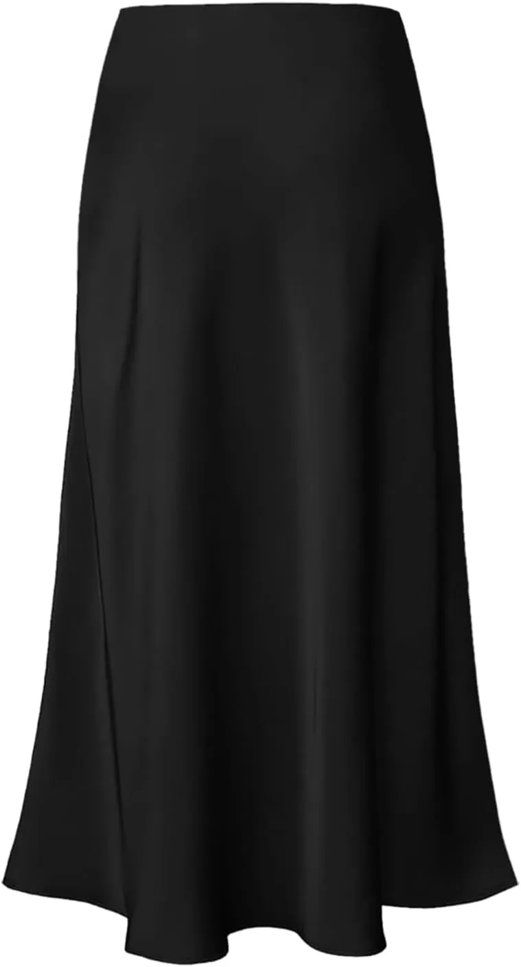 Satin Maxi Skirts for Women Elegant Elastic Waisted Flowy A-Line Swing Ruffle Long Skirt 2025 Summer Clothes
