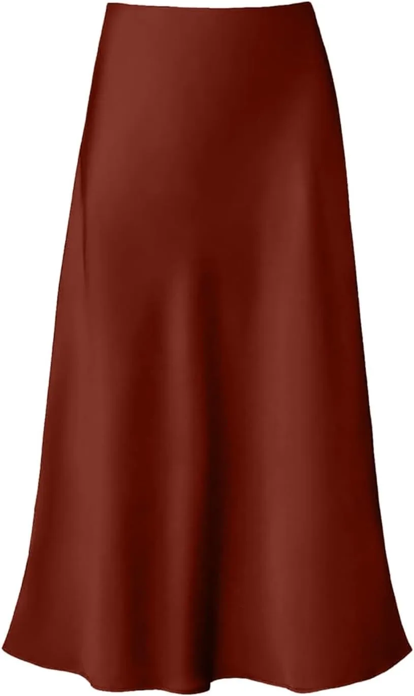 Satin Maxi Skirts for Women Elegant Elastic Waisted Flowy A-Line Swing Ruffle Long Skirt 2025 Summer Clothes