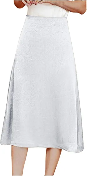 Satin Skirts for Women 2025 Fashion High Waist Midi Length A Line Skirt Solid Color Stretchy Comfy Soft A Line Skirt