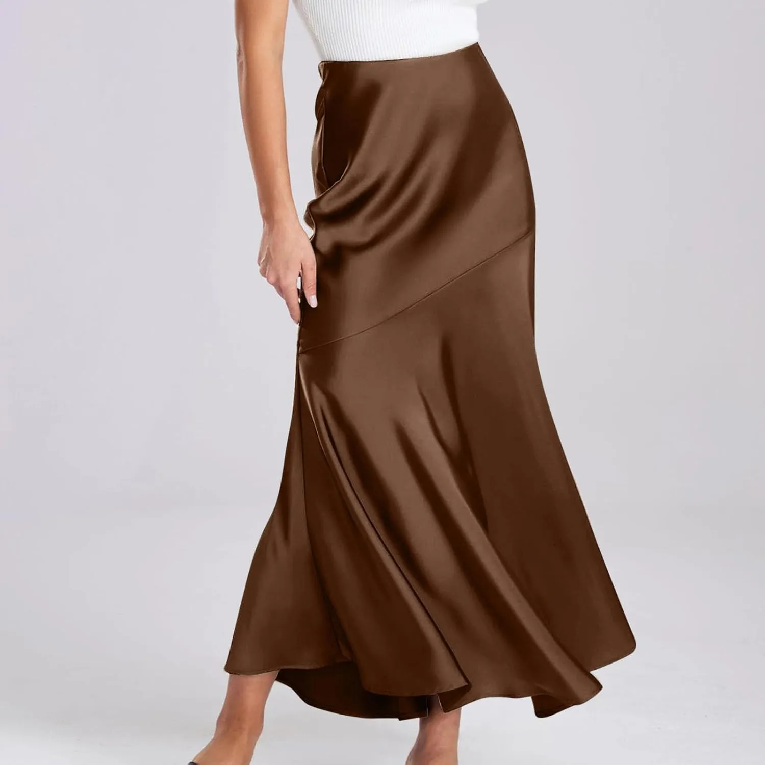 Satin Skirts for Women Trendy Elastic High Waisted Long Maxi Skirt Mermaid Hem Casual Formal Elegant Work Party Skirts
