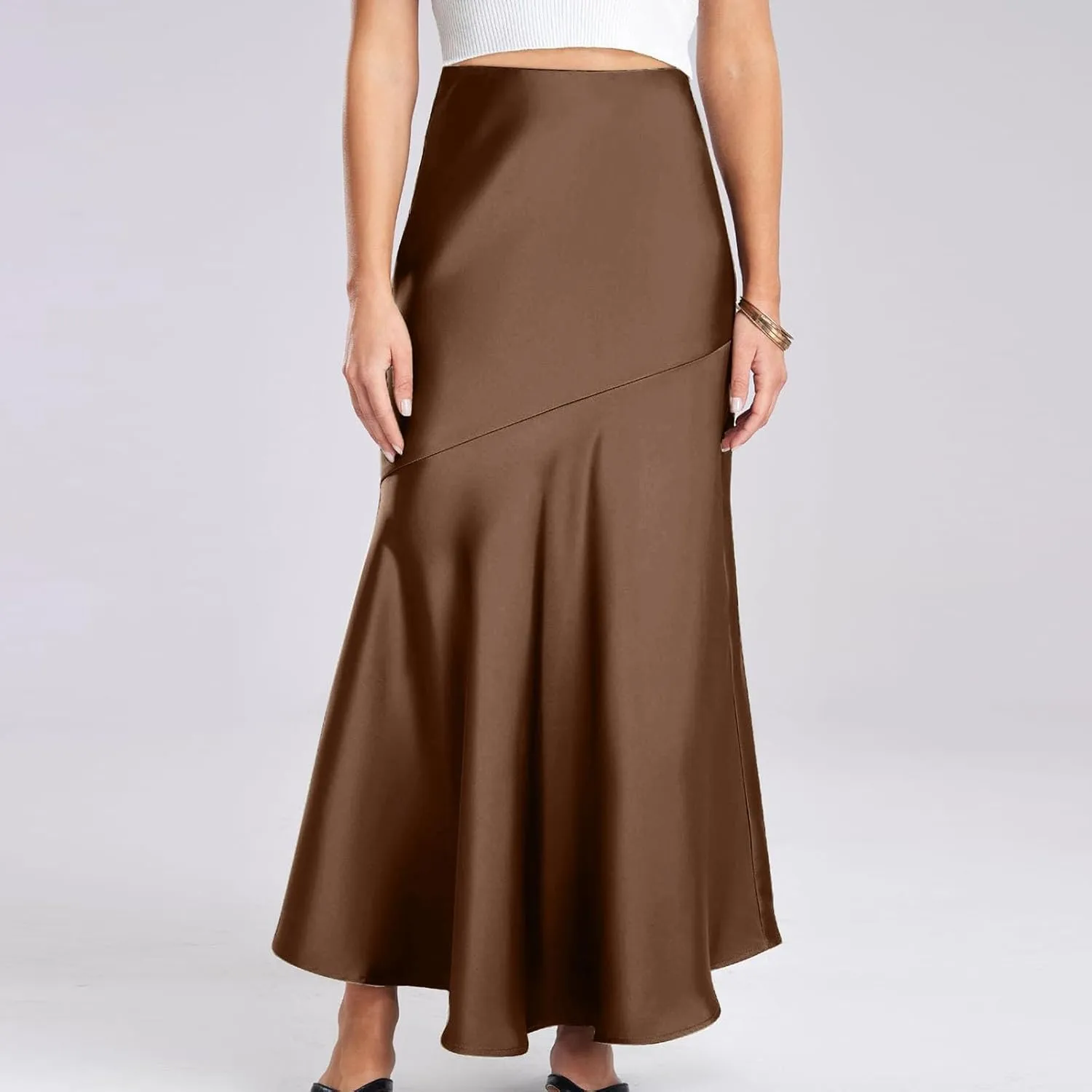 Satin Skirts for Women Trendy Elastic High Waisted Long Maxi Skirt Mermaid Hem Casual Formal Elegant Work Party Skirts