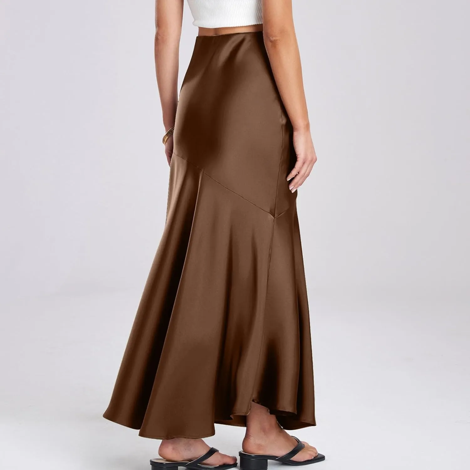 Satin Skirts for Women Trendy Elastic High Waisted Long Maxi Skirt Mermaid Hem Casual Formal Elegant Work Party Skirts