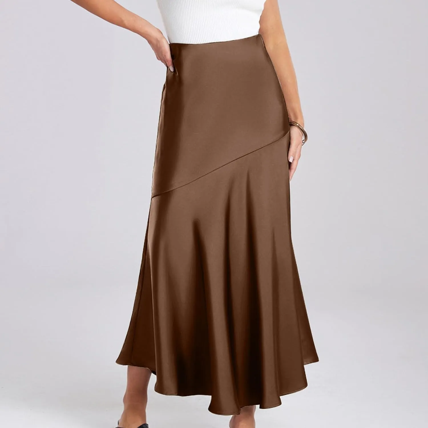 Satin Skirts for Women Trendy Elastic High Waisted Long Maxi Skirt Mermaid Hem Casual Formal Elegant Work Party Skirts