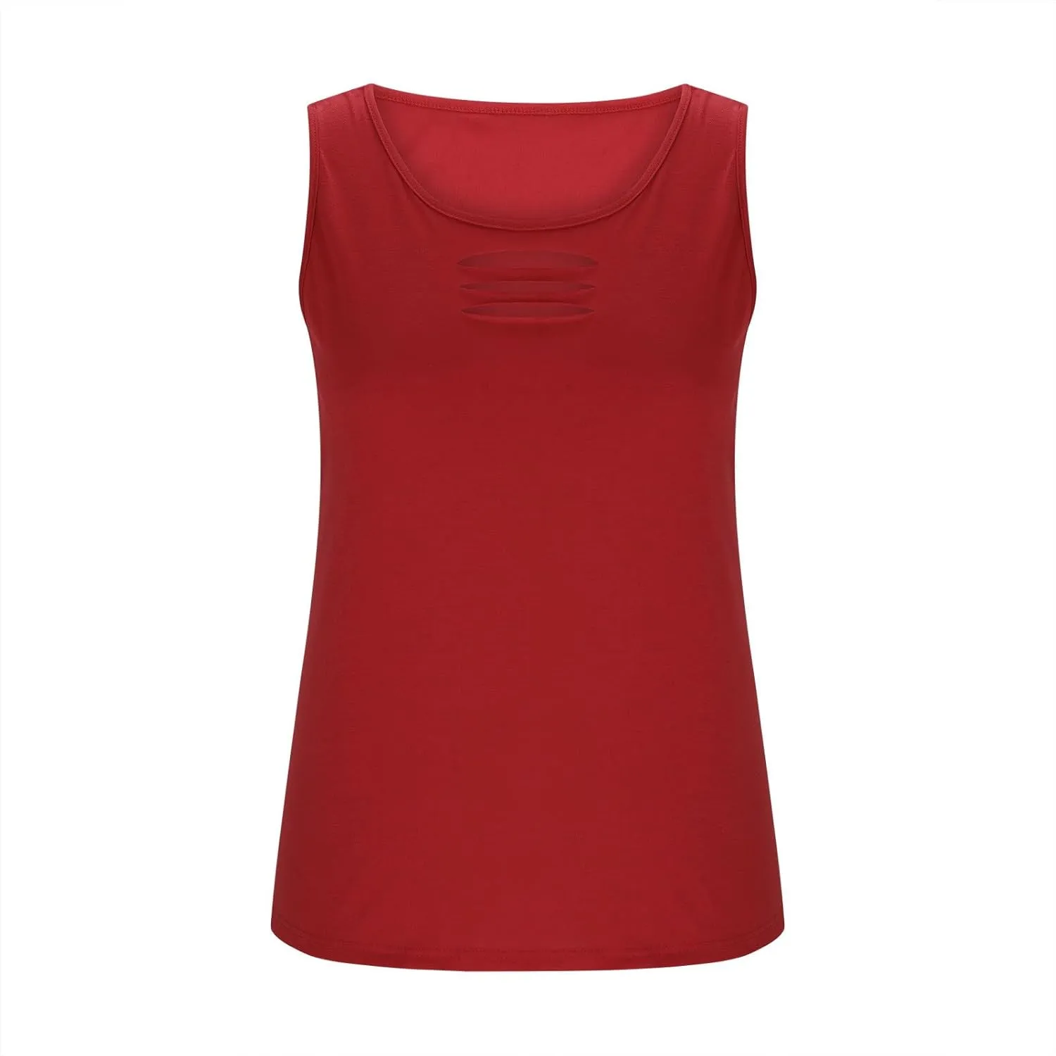 Sexy Cut Out Ripped Tank Tops for Women Distressed Sleeveless T-Shirt Summer Rock Tee Solid Color Basic Tunic Blouse
