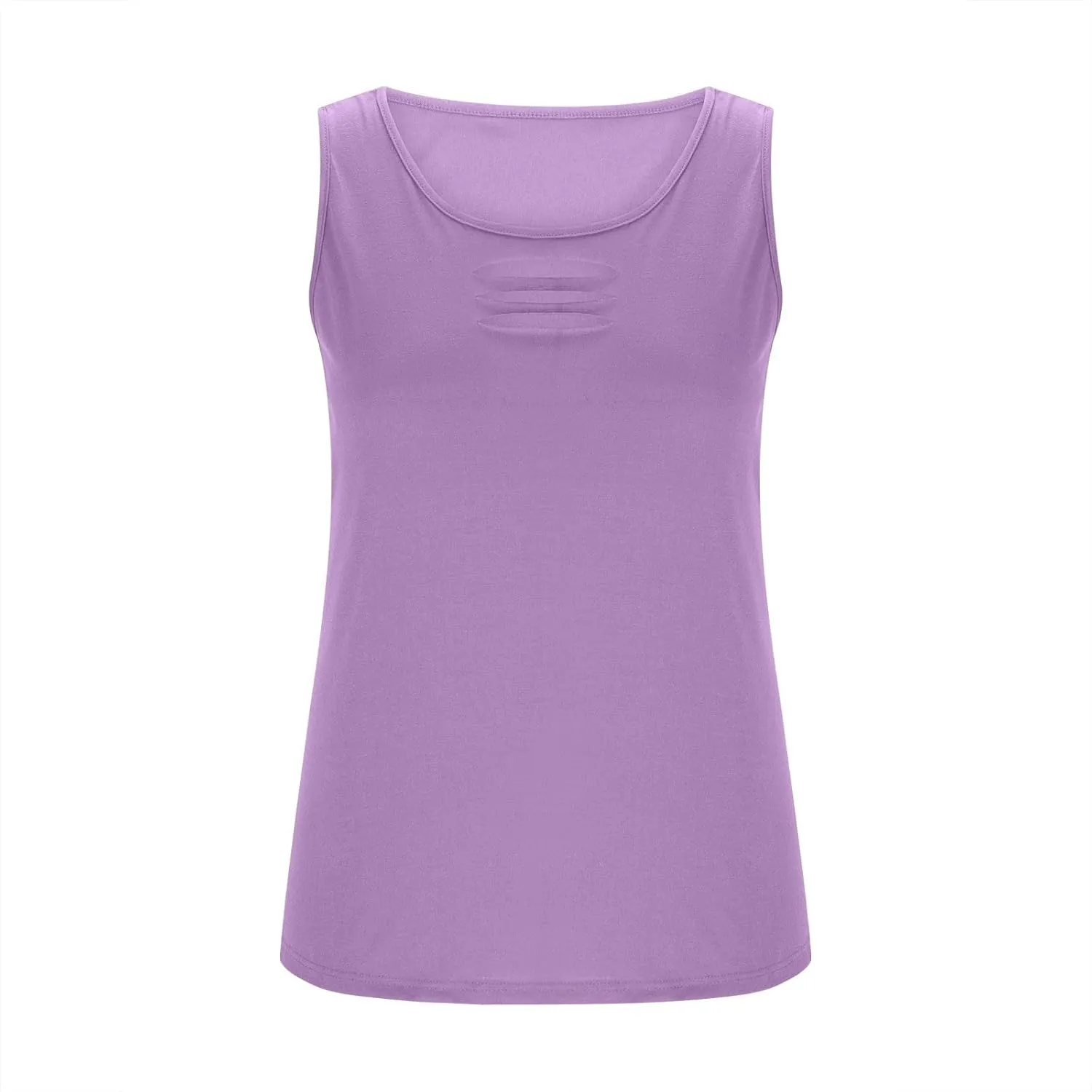 Sexy Cut Out Ripped Tank Tops for Women Distressed Sleeveless T-Shirt Summer Rock Tee Solid Color Basic Tunic Blouse