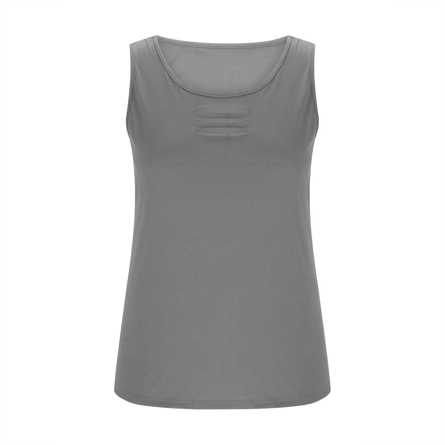 Sexy Cut Out Ripped Tank Tops for Women Distressed Sleeveless T-Shirt Summer Rock Tee Solid Color Basic Tunic Blouse